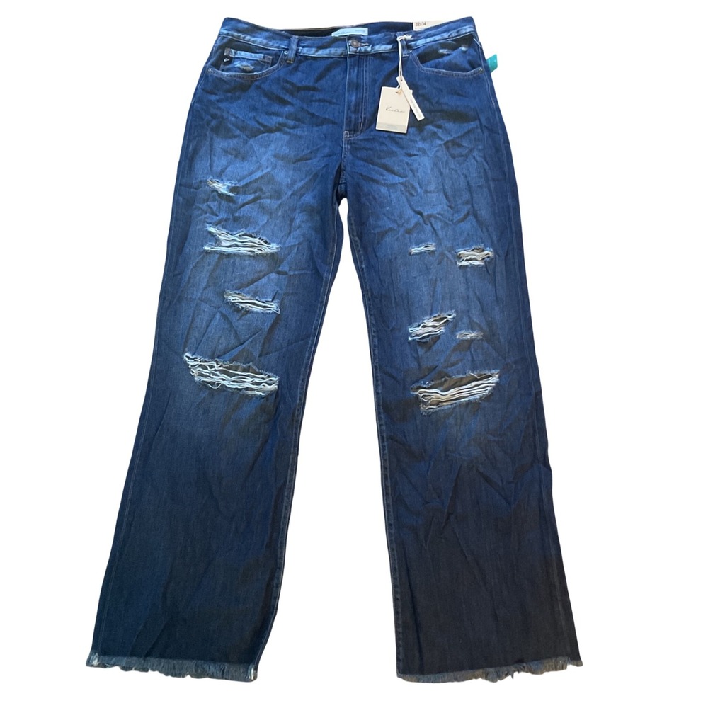 KanCan Maurices Womens High Rise Wide Leg Distressed Jeans Blue 32x34 NWT